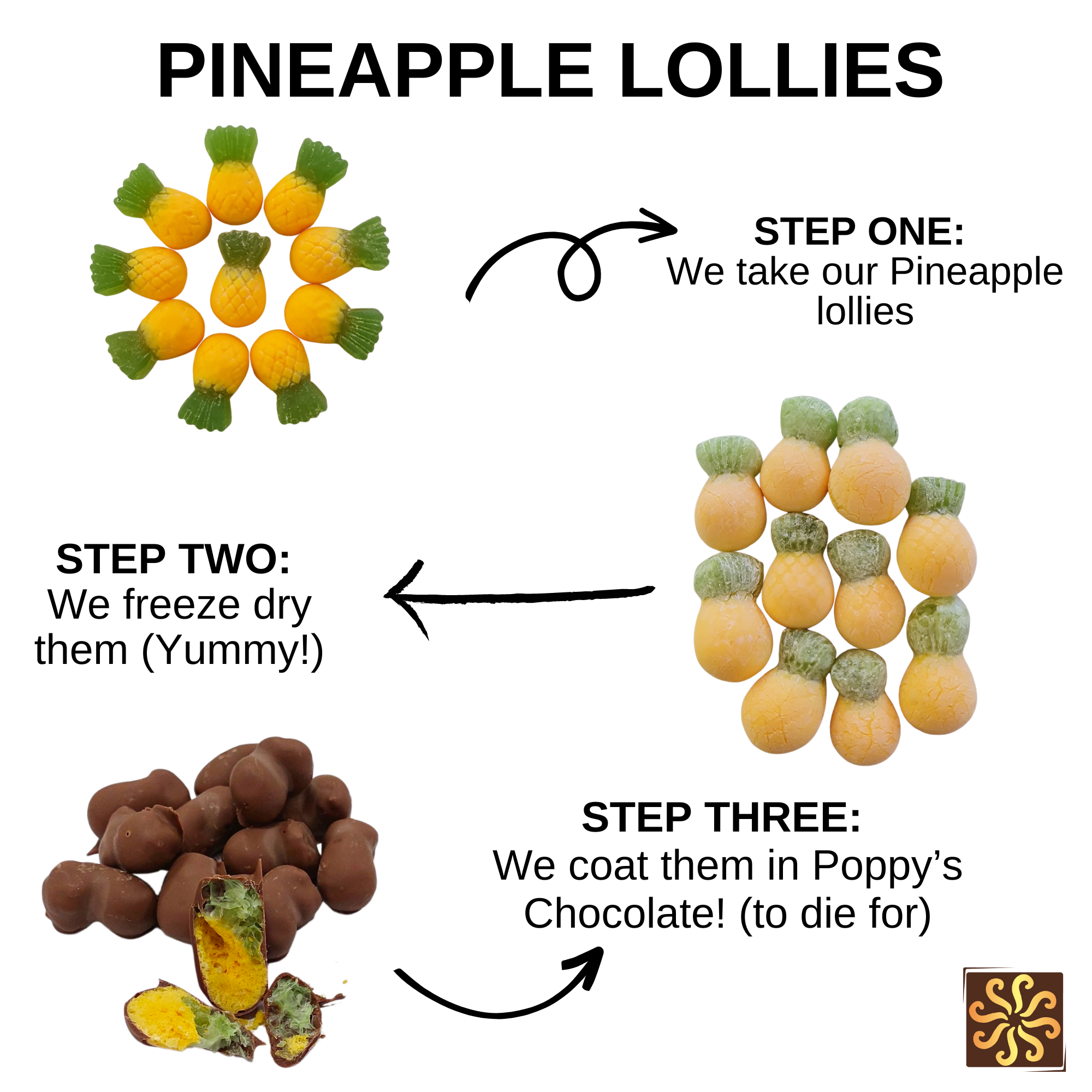 Frochies Pineapple chocolate coated freeze dried candy lollies