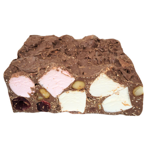 Rocky Road Macadamia and Cherry Milk chocolate Block 500g